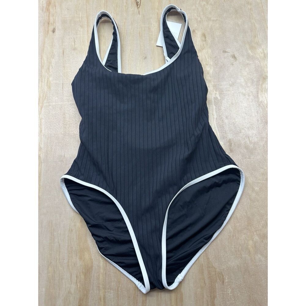 Solid & Striped One Piece Swimsuit The Annemarie Black‎ NWTs $128 Black White XL